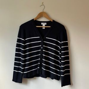 Jones New York Sport Striped 100% Cotton Cardigan, Size Medium